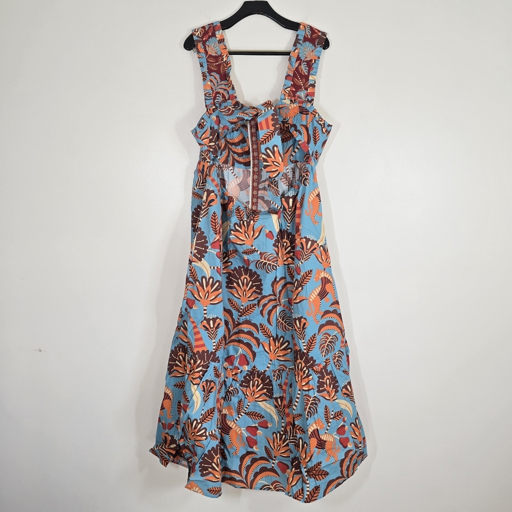 NWT Anthropologie Farm Rio Square Neck Midi Dress Blue Orange XL - Picture 4 of 12